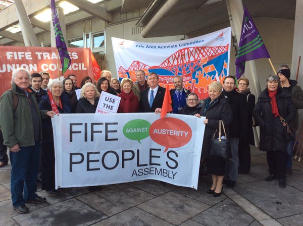 Alex with Fife campaigners calling for an end to cuts in public services. 